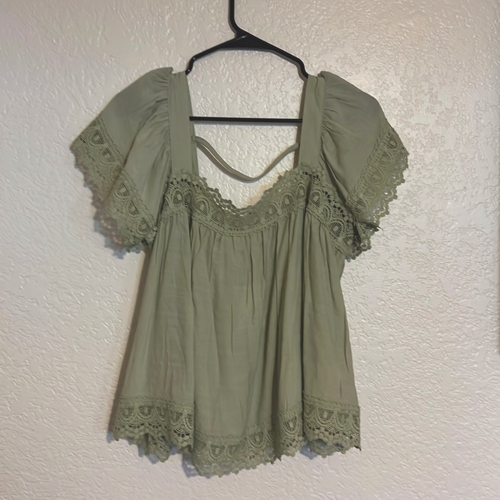 Moon River sage green lace flowy top